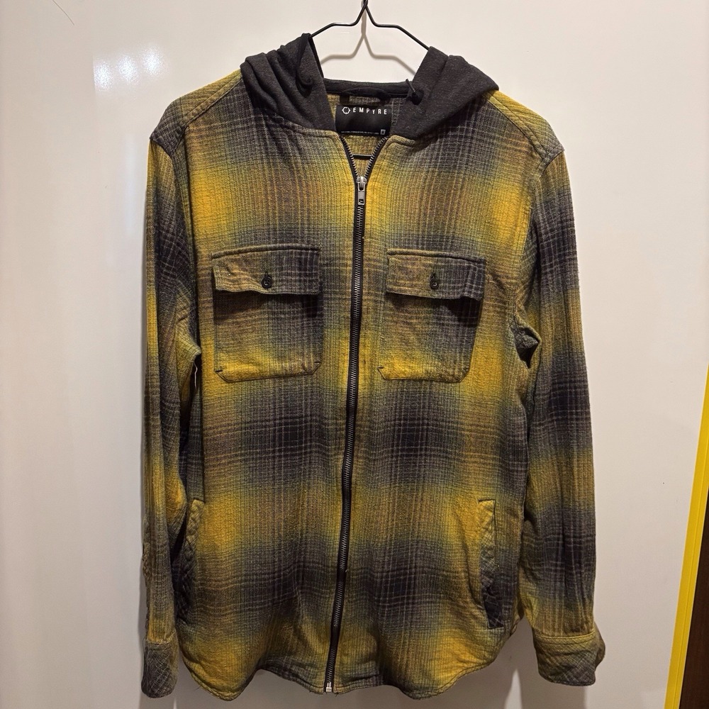 Empyre Flannel Shirt Zip Up‎ With Hood Front Pockets Side Pockets 38" X 27"